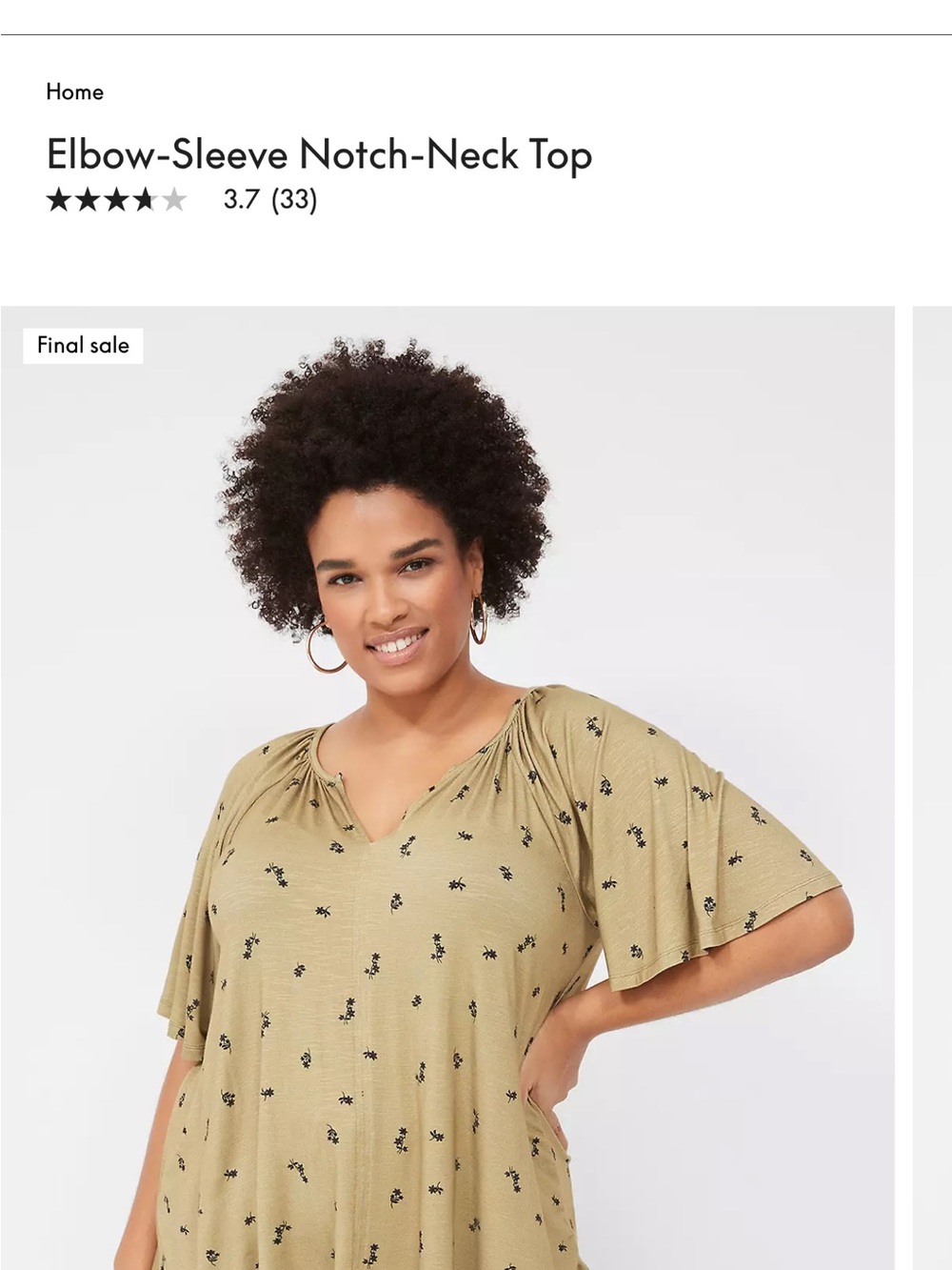 Lane Bryant Olive Notch-Neck Tunic with Black Floral Print